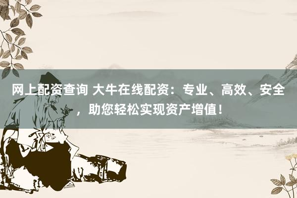 网上配资查询 大牛在线配资：专业、高效、安全，助您轻松实现资产增值！