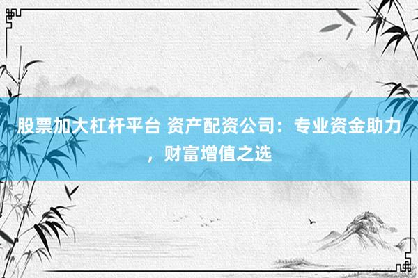 股票加大杠杆平台 资产配资公司：专业资金助力，财富增值之选