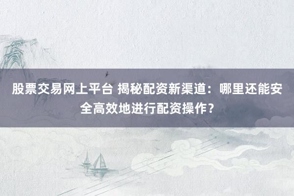 股票交易网上平台 揭秘配资新渠道：哪里还能安全高效地进行配资操作？
