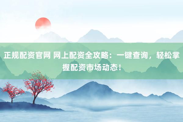 正规配资官网 网上配资全攻略：一键查询，轻松掌握配资市场动态！