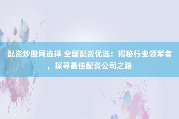 配资炒股网选择 全国配资优选：揭秘行业领军者，探寻最佳配资公司之路