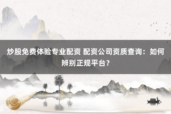 炒股免费体验专业配资 配资公司资质查询：如何辨别正规平台？