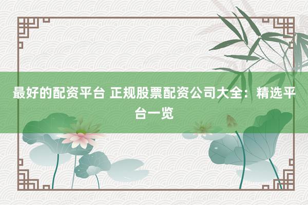 最好的配资平台 正规股票配资公司大全：精选平台一览