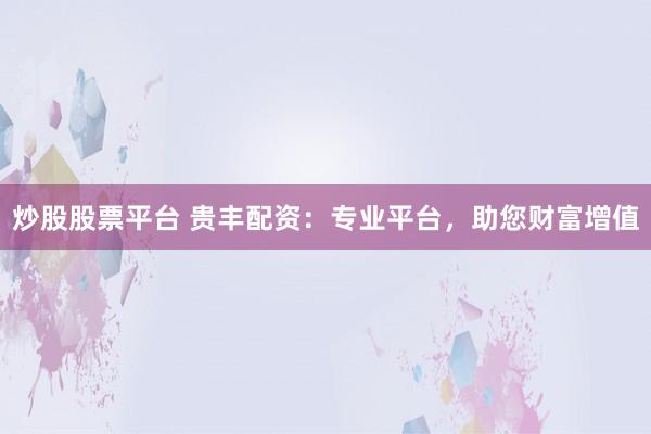 炒股股票平台 贵丰配资：专业平台，助您财富增值