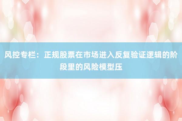 风控专栏：正规股票在市场进入反复验证逻辑的阶段里的风险模型压
