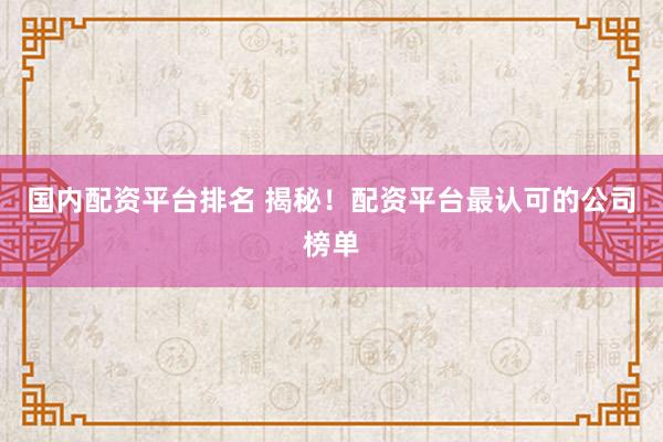 国内配资平台排名 揭秘!配资平台最认可的公司榜单
