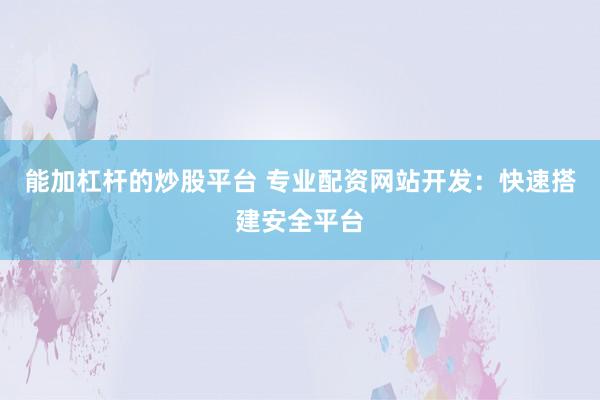 能加杠杆的炒股平台 专业配资网站开发：快速搭建安全平台